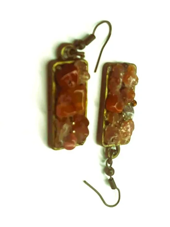 Red Jasper Earrings Handmade Gemstone Dangle Bronze Boho Gift - Picture 7 of 8